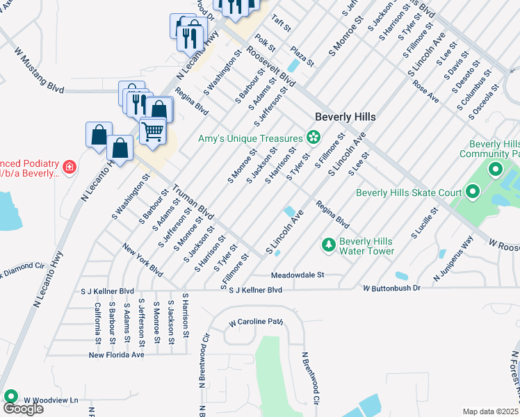 map of restaurants, bars, coffee shops, grocery stores, and more near 218 South Tyler Street in Beverly Hills