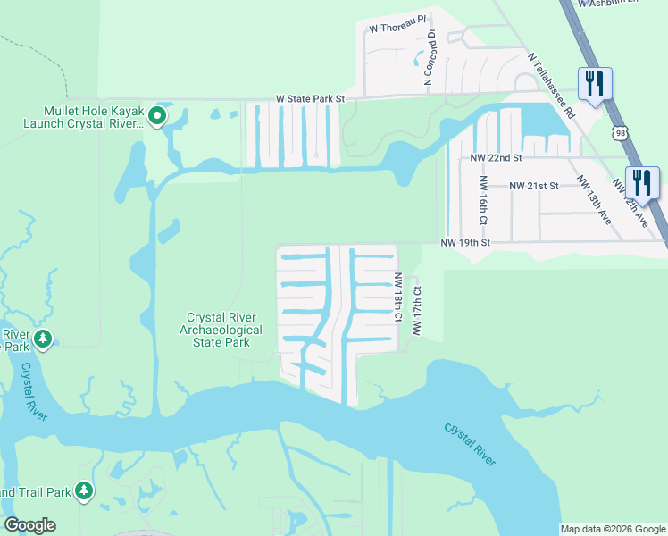 map of restaurants, bars, coffee shops, grocery stores, and more near 1821 Northwest 20th Avenue in Crystal River