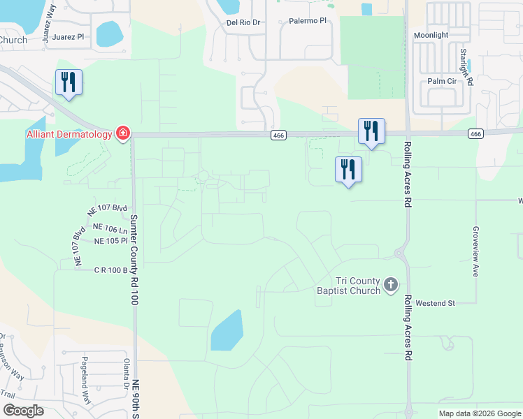 map of restaurants, bars, coffee shops, grocery stores, and more near 600 County Road 466 in Lady Lake