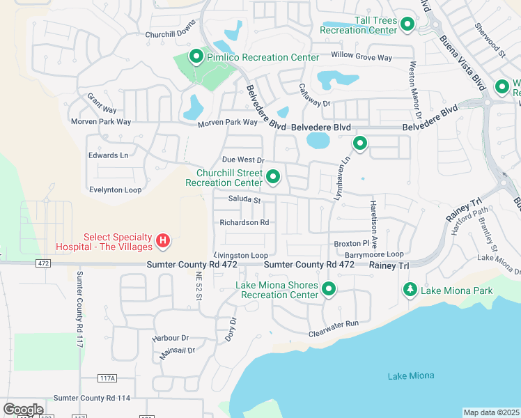 map of restaurants, bars, coffee shops, grocery stores, and more near 874 Canebrake Court in The Villages