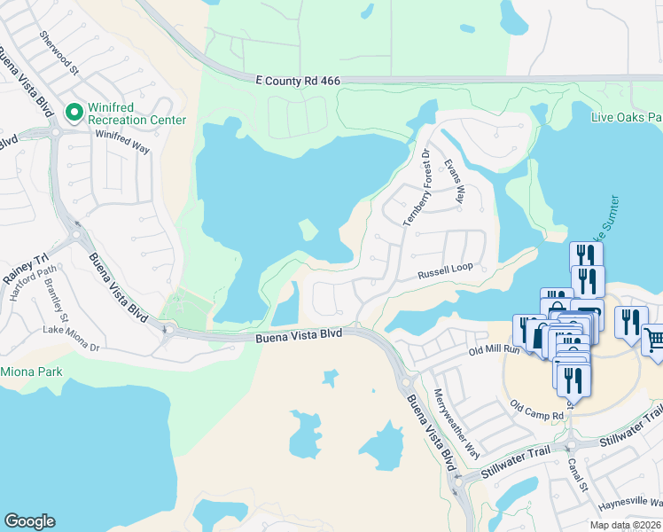 map of restaurants, bars, coffee shops, grocery stores, and more near in Lady Lake