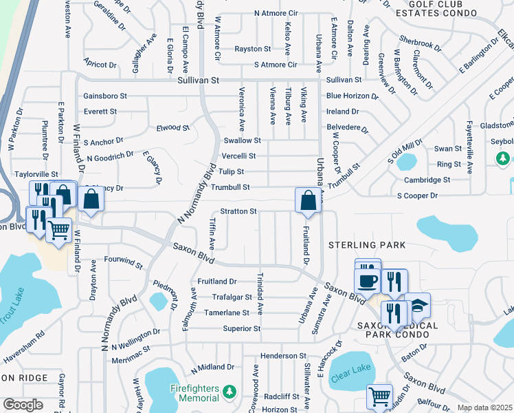map of restaurants, bars, coffee shops, grocery stores, and more near 848 Stratton Street in Deltona