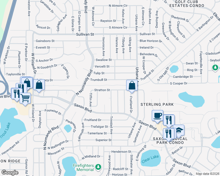 map of restaurants, bars, coffee shops, grocery stores, and more near 848 Stratton Street in Deltona