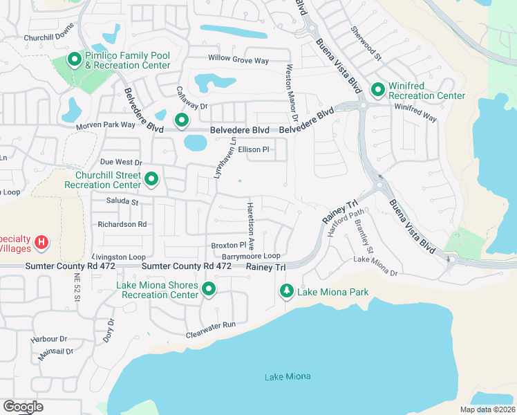 map of restaurants, bars, coffee shops, grocery stores, and more near 861 Haretison Avenue in The Villages