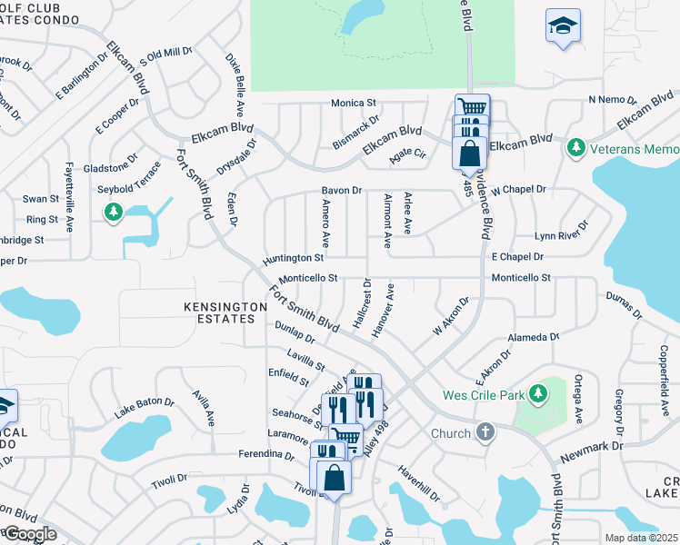map of restaurants, bars, coffee shops, grocery stores, and more near 1604 Monticello Street in Deltona
