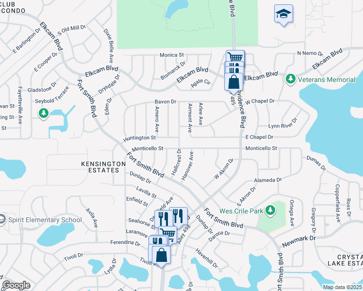 map of restaurants, bars, coffee shops, grocery stores, and more near 1672 Monticello Street in Deltona