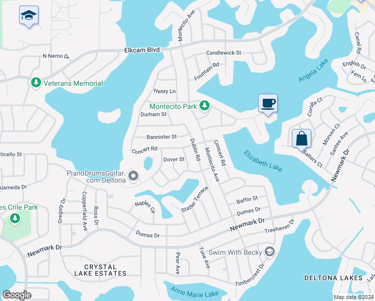 map of restaurants, bars, coffee shops, grocery stores, and more near 1725 Shannon Street in Deltona