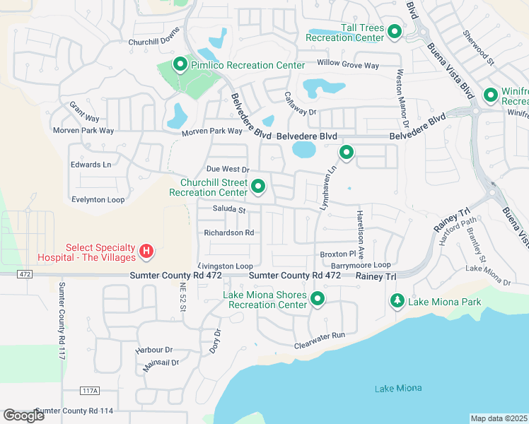 map of restaurants, bars, coffee shops, grocery stores, and more near 855 Livingston Loop in The Villages