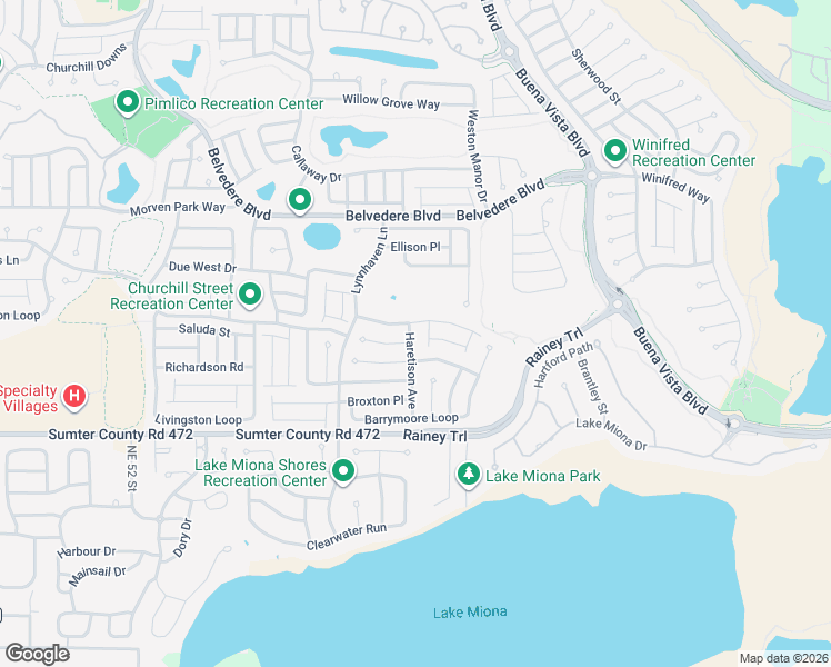 map of restaurants, bars, coffee shops, grocery stores, and more near 861 Haretison Avenue in The Villages