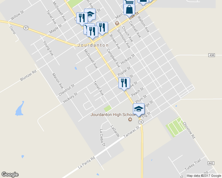 map of restaurants, bars, coffee shops, grocery stores, and more near 704 McDowell Avenue in Jourdanton