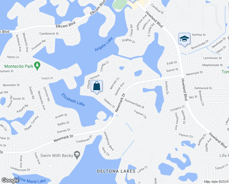 map of restaurants, bars, coffee shops, grocery stores, and more near 1727 Santee Avenue in Deltona