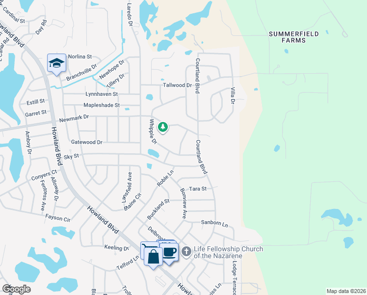 map of restaurants, bars, coffee shops, grocery stores, and more near 1698 Landfair Avenue in Deltona