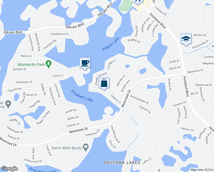 map of restaurants, bars, coffee shops, grocery stores, and more near 1741 Corolla Court in Deltona