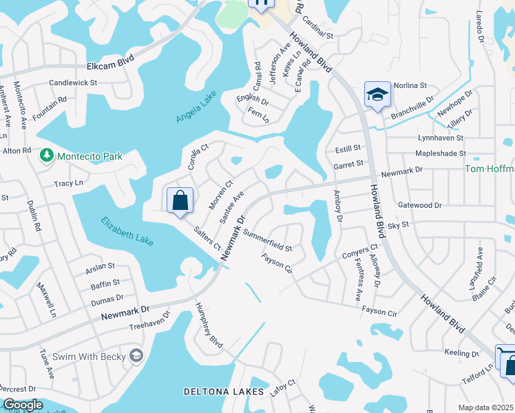 map of restaurants, bars, coffee shops, grocery stores, and more near 2791 Newmark Drive in Deltona