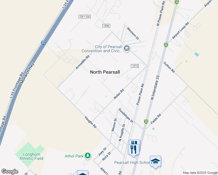 map of restaurants, bars, coffee shops, grocery stores, and more near Nolan Park in Pearsall