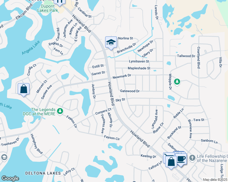 map of restaurants, bars, coffee shops, grocery stores, and more near 1714 Howland Boulevard in Deltona