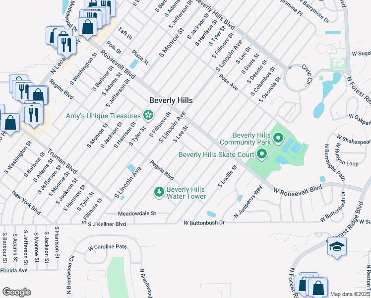 map of restaurants, bars, coffee shops, grocery stores, and more near 8 Michael Drive in Beverly Hills