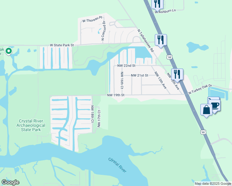 map of restaurants, bars, coffee shops, grocery stores, and more near 3585 North Hiawatha Terrace in Crystal River