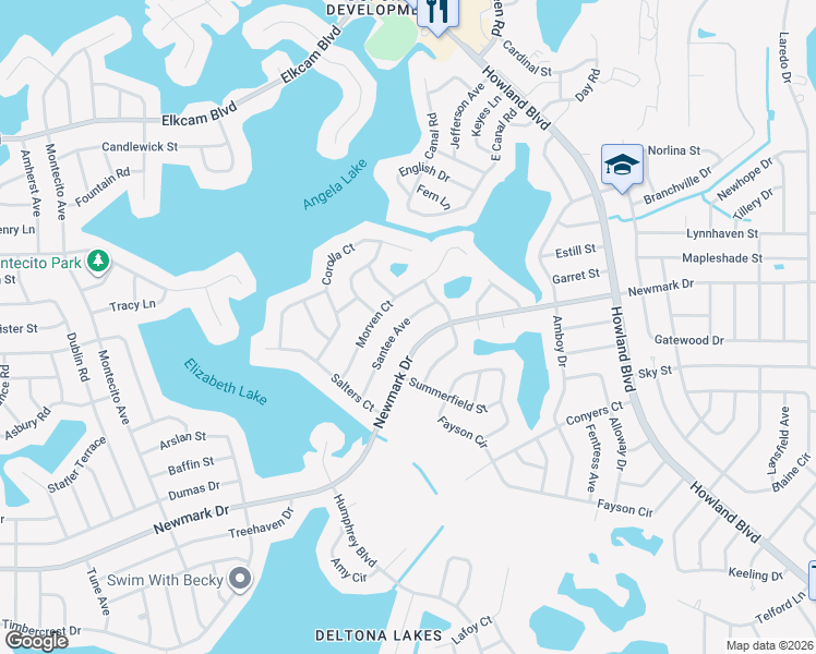 map of restaurants, bars, coffee shops, grocery stores, and more near 1761 Santee Avenue in Deltona