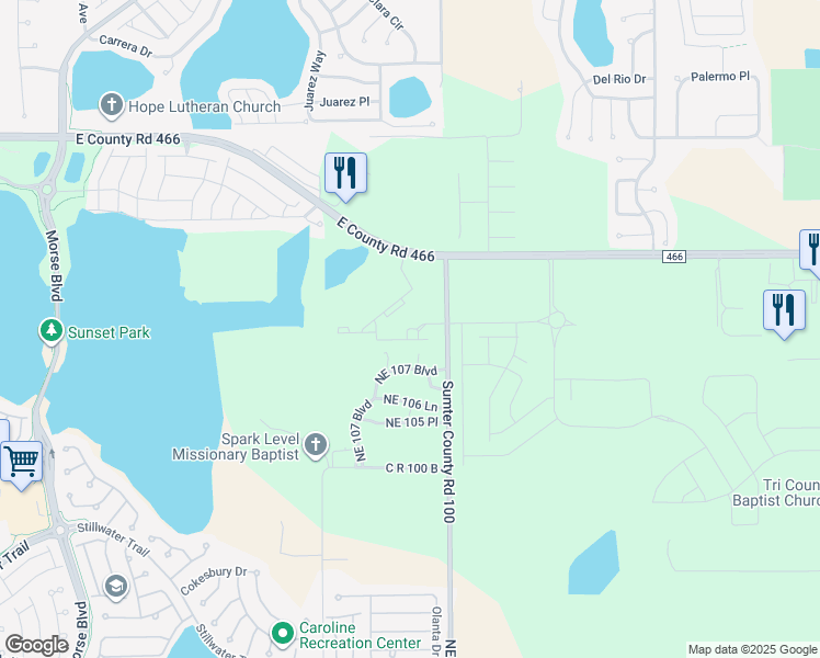 map of restaurants, bars, coffee shops, grocery stores, and more near 10814 County Road 466 in The Villages