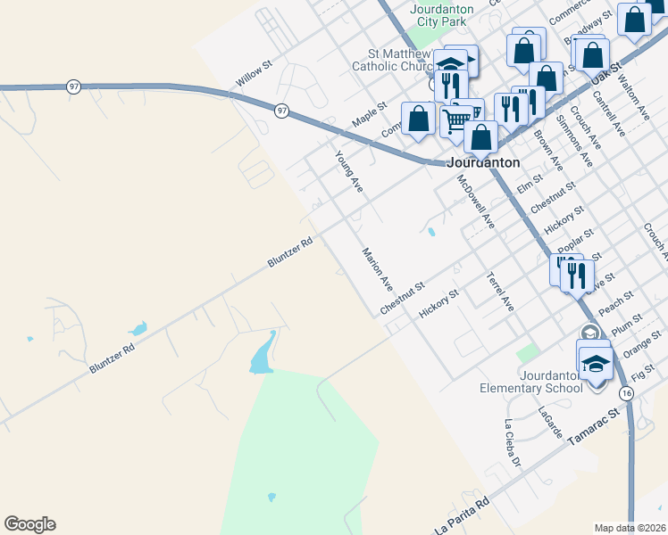 map of restaurants, bars, coffee shops, grocery stores, and more near 375 Bluntzer Road in Jourdanton