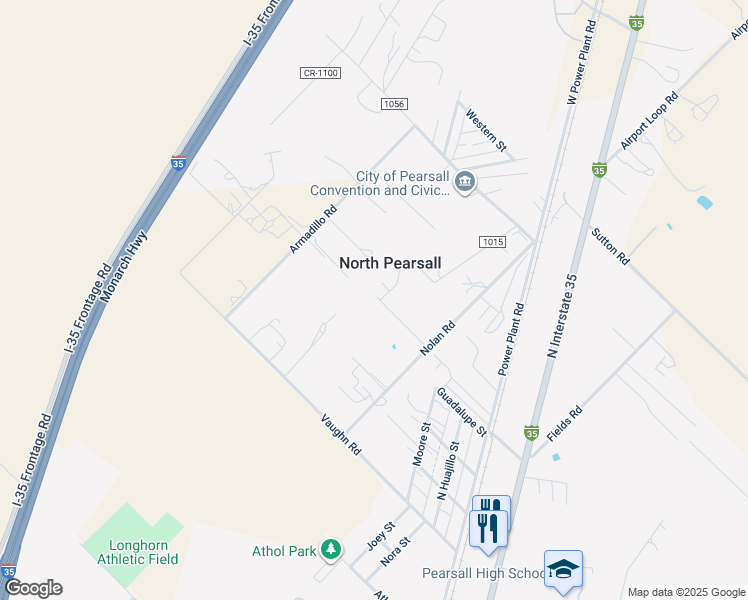 map of restaurants, bars, coffee shops, grocery stores, and more near Nolan Park in Pearsall