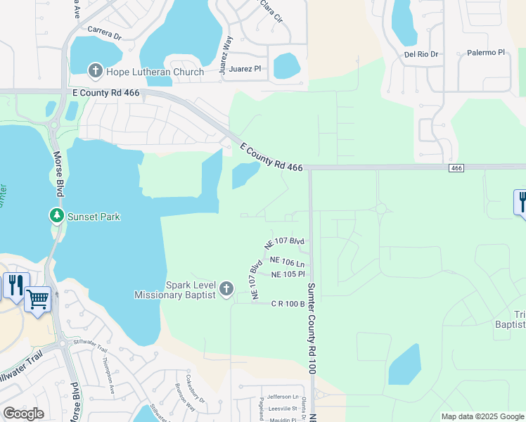 map of restaurants, bars, coffee shops, grocery stores, and more near 10800 NE 89th Drive in Lady Lake