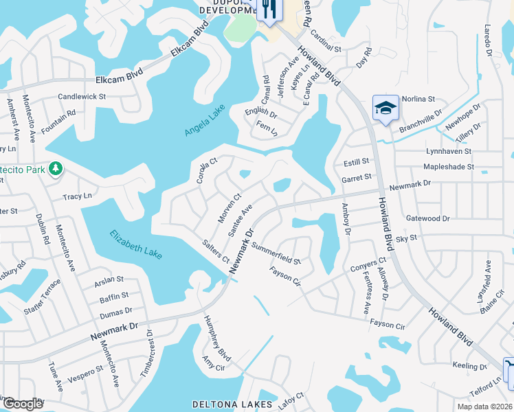 map of restaurants, bars, coffee shops, grocery stores, and more near 1768 Santee Avenue in Deltona