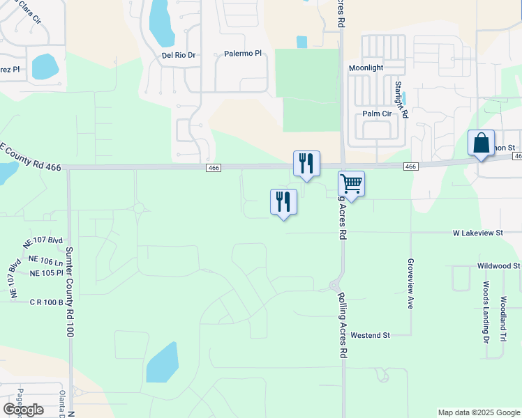 map of restaurants, bars, coffee shops, grocery stores, and more near 900 County Road 466 in Lady Lake