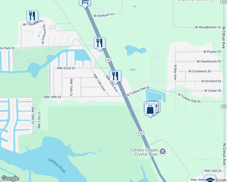 map of restaurants, bars, coffee shops, grocery stores, and more near 1941 Northwest 13th Avenue in Crystal River