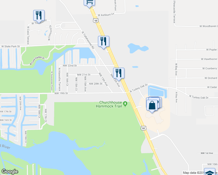 map of restaurants, bars, coffee shops, grocery stores, and more near 1941 Northwest 13th Avenue in Crystal River