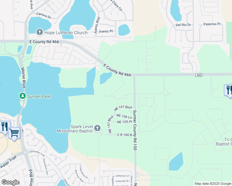 map of restaurants, bars, coffee shops, grocery stores, and more near 10814 County Road 466 in The Villages