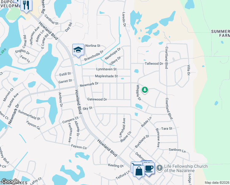 map of restaurants, bars, coffee shops, grocery stores, and more near 1755 McFarlane Avenue in Deltona