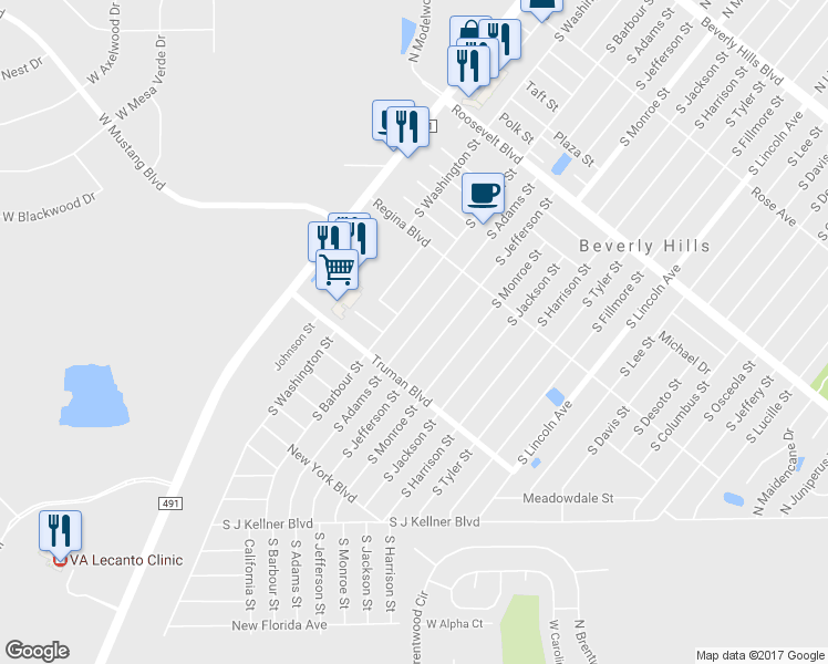map of restaurants, bars, coffee shops, grocery stores, and more near 223 South Adams Street in Beverly Hills