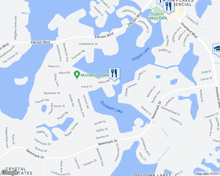 map of restaurants, bars, coffee shops, grocery stores, and more near 1775 Johnson Court in Deltona