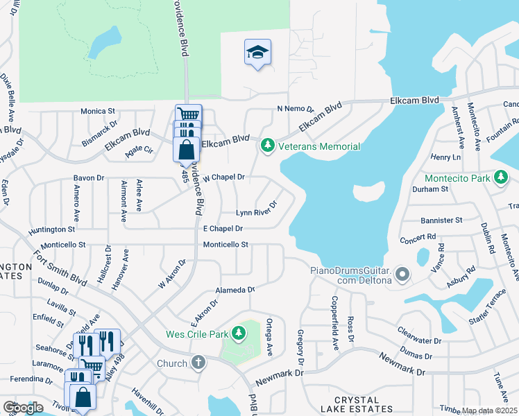 map of restaurants, bars, coffee shops, grocery stores, and more near 1801 Port View Avenue in Deltona