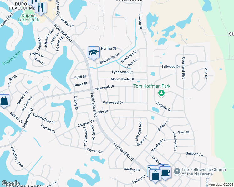 map of restaurants, bars, coffee shops, grocery stores, and more near 1763 Hillandale Avenue in Deltona
