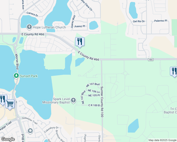 map of restaurants, bars, coffee shops, grocery stores, and more near 10814 County Road 466 in The Villages