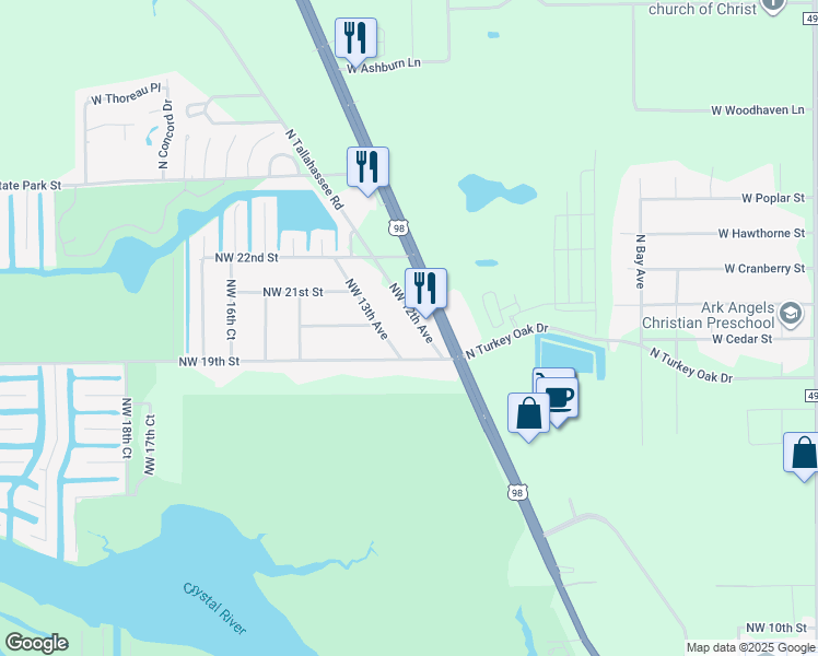 map of restaurants, bars, coffee shops, grocery stores, and more near 1950 Northwest 12th Avenue in Crystal River