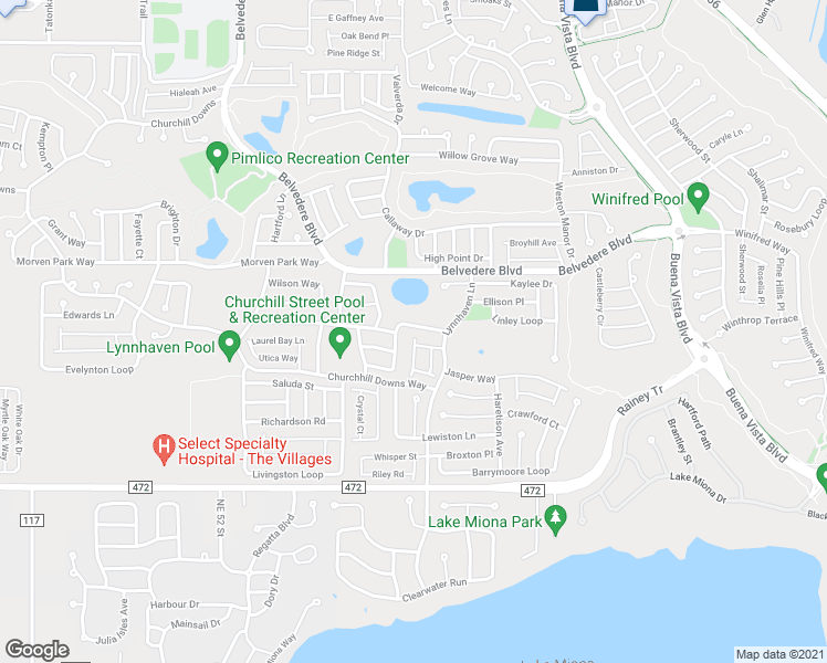 map of restaurants, bars, coffee shops, grocery stores, and more near 2250 Lockwood Loop in The Villages