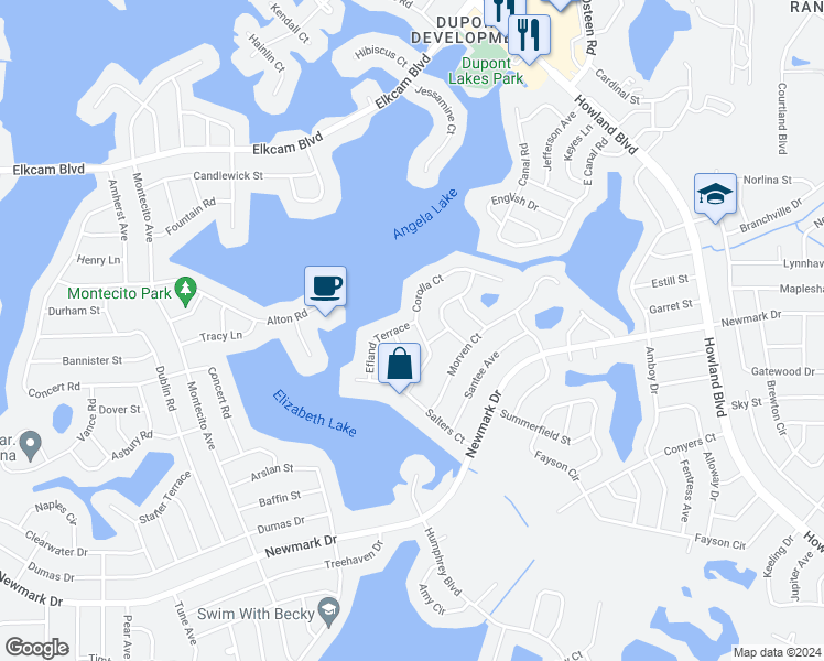 map of restaurants, bars, coffee shops, grocery stores, and more near 1788 Efland Terrace in Deltona