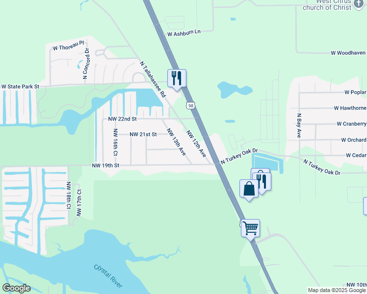 map of restaurants, bars, coffee shops, grocery stores, and more near 2021 Northwest 13th Avenue in Crystal River