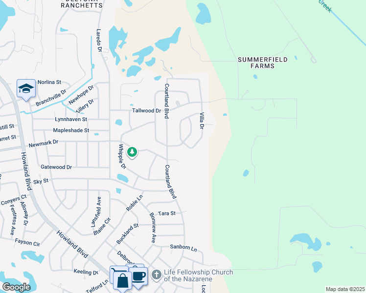 map of restaurants, bars, coffee shops, grocery stores, and more near 1758 Van Allen Circle in Deltona