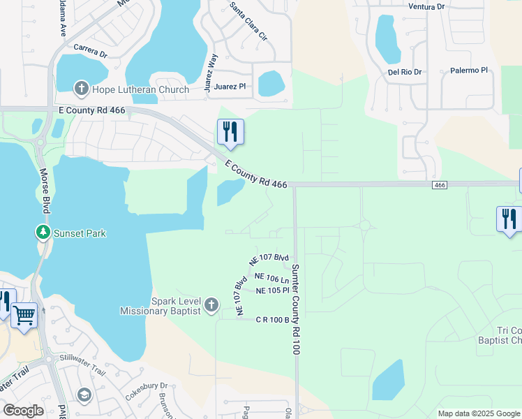 map of restaurants, bars, coffee shops, grocery stores, and more near 10814 County Road 466 in The Villages