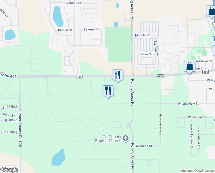 map of restaurants, bars, coffee shops, grocery stores, and more near 824 County Road 466 in Lady Lake