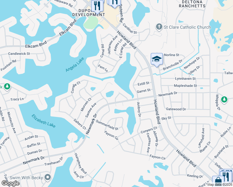 map of restaurants, bars, coffee shops, grocery stores, and more near 1826 Morven Court in Deltona