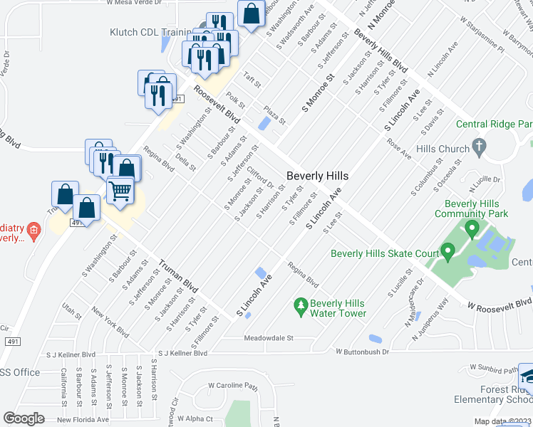 map of restaurants, bars, coffee shops, grocery stores, and more near 97 South Harrison Street in Beverly Hills