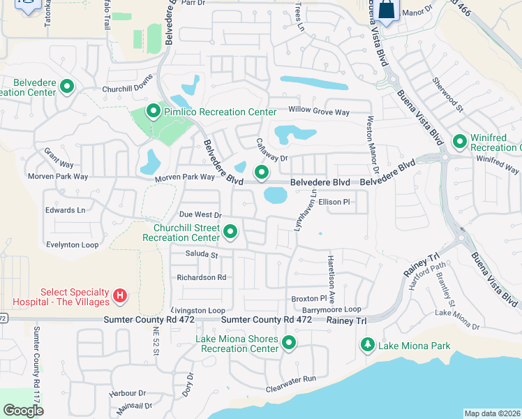 map of restaurants, bars, coffee shops, grocery stores, and more near 749 Willington Way in The Villages