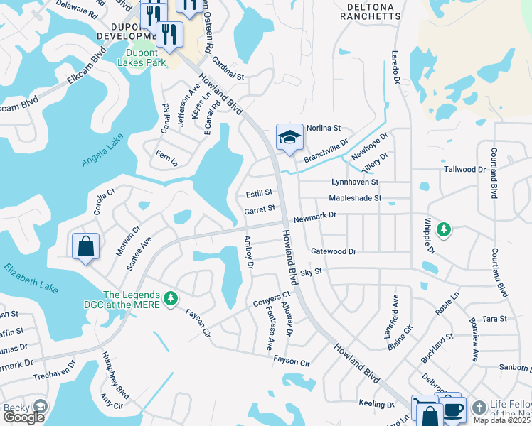 map of restaurants, bars, coffee shops, grocery stores, and more near 2953 Garret Street in Deltona
