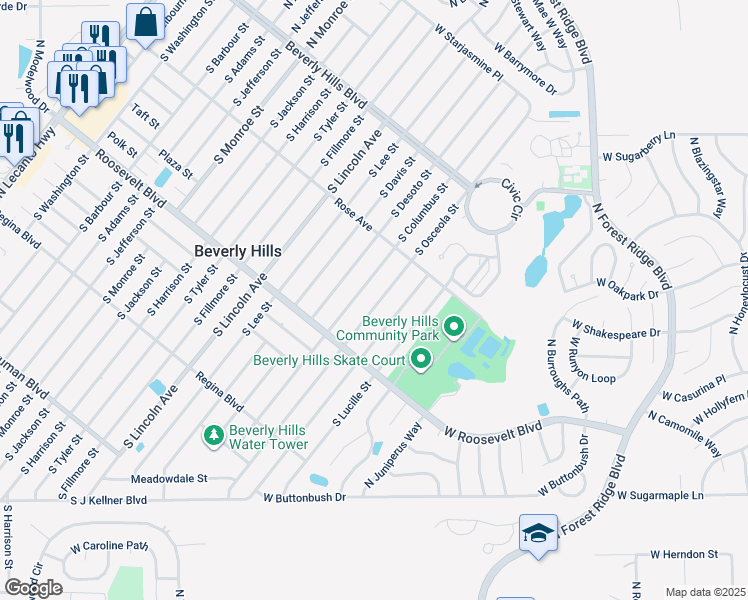 map of restaurants, bars, coffee shops, grocery stores, and more near 48 South Osceola Street in Beverly Hills